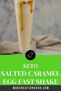 keto salted caramel egg fast shake in a tall glass on a table