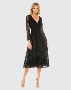 Embellished Floral Long Sleeve Dress Floral Long Sleeve Dress, Dress Night Out, Fall Wedding Guest Dress, Mac Duggal Dresses, Black Tie Gala, Mob Dresses, Evening Dresses Cocktail, Full Length Dress, Mac Duggal