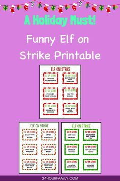 a holiday punch game with the words funny elf on strike printable