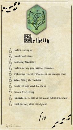 an image of a menu for slytherin