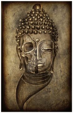 a drawing of a buddha head with beads on it