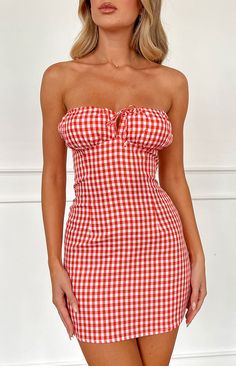 Faith Red Gingham Strapless Mini Dress Flirty Mini Dress For Summer Picnic, Flirty Summer Mini Dress For Picnic, Flirty Spring Dresses For Picnic, Flirty Spring Picnic Dresses, Summer Red Mini Dress For Picnic, Red Mini Dress For Summer Picnic, Flirty Mini Dress For Picnic, Red Fitted Strapless Dress For Summer, Red Fitted Plaid Summer Dress