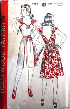 an old fashion sewing pattern with two women's dresses