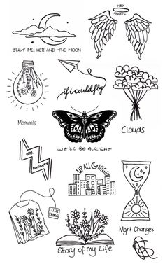 an ink drawing of different types of things