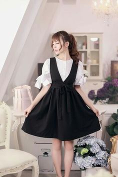 Sailor Starlight, Service Outfits, Korean Shopping, Tights Socks, Fashion Elements, Hair Ponytail, Trendy Clothing, Waist Strap, Pinafore Dress