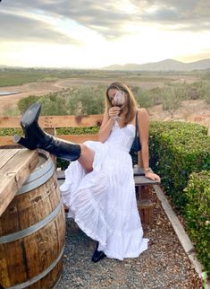 Wine | boots with dress outfit | white dress Country Concert Outfits, Concert Outfits, Country Concert, Cowboy, Wine, Concert, Boots, Glass