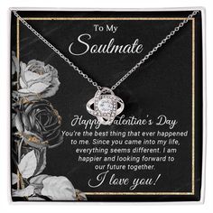 A beautiful gift for your Sweetheart. "To My Soulmate You're the best thing that ever happened to me. Since you came into my life, everything seems different. I am happier and looking forward to our future together. I Love You!" Imagine her reaction receiving this beautiful Love Knot Necklace. Representing an unbreakable bond between two souls, this piece features a beautiful pendant embellished with premium cubic zirconia crystals. Surprise your loved one with this gorgeous gift today! 14k whit Valentine's Day Anniversary Gift Necklace With Gift Box, Valentine's Day Necklace With Gift Box For Anniversary, Valentine's Day Anniversary Necklace With Gift Box, Valentine's Day Jewelry With Gift Box, Valentine's Day Wedding Necklace With Gift Box, Our Future Together, To My Soulmate, My Soulmate, Moon Gifts