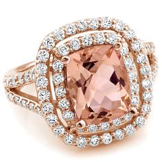 Jewelry Point - Cushion Morganite Double Halo Diamond Cocktail Split Ring Rose Gold, $2,350.00 (http://www.jewelrypoint.com/cushion-morganite-double-halo-diamond-cocktail-split-ring-rose-gold/) Chocolate Diamond Ring Engagement, Pink Diamond Wedding Rings, Pink Morganite Ring, Pink Morganite Engagement Ring, Gold Leaf Rings, Pink Diamond Ring, Rose Gold Diamond Ring, Morganite Engagement, Pink Morganite