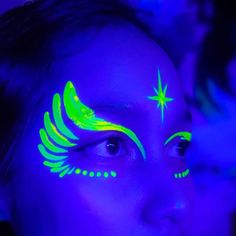 Glow In The Dark Face Paint Ideas Easy, Neon Face Paint Ideas Simple, Black Light Face Paint, Face Paint Neon