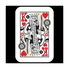 the king of hearts playing card in black and white with red accents on it's sides