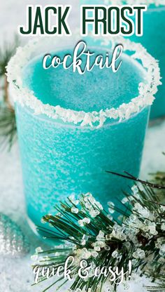 This Jack Frost cocktail is a frozen drink that contains coconut cream, blue curacao, pineapple juice and rum. A beautiful winter drink that tastes like the tropics! Jack Frost Drink, Jack Frost Cocktail, Blue Curacao Liqueur, Pineapple And Coconut, Frozen Drink, Winter Drink, Blue Drinks, Festive Cocktails