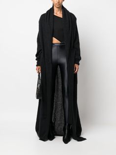 Find SAINT LAURENT Long-sleeve Maxi Cardigan on Editorialist. black mohair blend knitted construction open front long sleeves floor-length Duster Cardigan Outfit, Maxi Cardigan, Cardigan Outfits, Long Sleeve Maxi, Knit Jacket, Black Cardigan, Front Design, Outerwear Women, All About Fashion