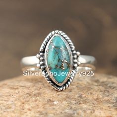 Blue Copper Turquoise Ring, Handmade Ring, Gemstone Ring, Blue Turquoise Ring,  Dainty Ring, Gift For Wife, Stone Ring, Daily Wear Ring Metal: Solid 925 Sterling Silver Natural -  Blue Copper Turquoise Size- 6x12 mm Shape- Marquise Weight : 3.5 Gram Approx Bohemian Blue Rings For Anniversary, Bohemian Blue Opal Ring For Anniversary, Ring Daily Wear, Zierlicher Ring, Copper Turquoise, Bleu Turquoise, Ring Blue, Star Ring, Ring Metal