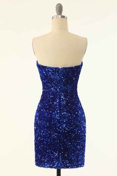 Royal Blue Sequin Strapless Mini Homecoming Dress Black Hoco Dresses, Tight Homecoming Dress, Short Hoco Dresses, Mini Homecoming Dress, Bodycon Dress Homecoming, Cocktail Dress Short, Mini Homecoming Dresses, Bodycon Cocktail Dress, Short Homecoming Dress