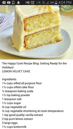 a recipe for a lemon cake on a plate