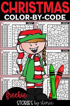 a christmas color by code for kids with santa hat and scarf on it, in front of