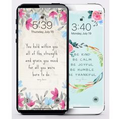 two cell phones side by side with the same design on them, one has a bible verse