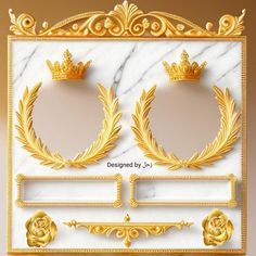 the golden frames are decorated with roses and crowns