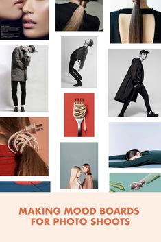 the cover of making mood boards for photoshoots is shown with many different images