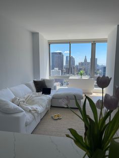 White couch in living room Apartments Aesthetic New York, Nyc Apartment Inspiration, Bedroom Nyc Apartment, Apartment Aesthetic Simple, Simple Apartment Aesthetic Living Room, Nyc 1 Bedroom Apartment, California Apartment Decor, Apartment Aesthetic Neutral, My Apartment Aesthetic