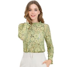 This refreshing chic top will add a romantic touch to your wardrobe. French Vintage Style Perfect for New Season. Pair it with a midi high-waist skirt or light-color pants to complete the feminine vibe. Occasion: Daily, Work, Business, Casual, Party, Church, Chapel. Paired perfectly with your daily trousers and heels for an elegant style. Lace Undershirt, Elegant Lace Tops, Tie Neck Shirt, Floral Lace Blouse, Color Block Blouse, Floral Lace Tops, Skirts Midi High Waisted, Lovely Tops, Elegant Blouses