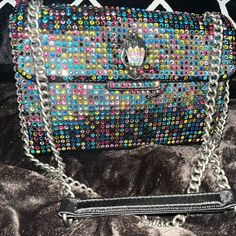 Kurt Geiger London Crystal Encrusted Medium Kensington Fabric Convertible Crossbody Bag Nwt Authentic Guaranteed Brand New/ No Defects Quantity (1) See Photos For Exact Detail Color: Black, Mutli-Color Measurement: * 8 1/2"W X 5 1/2"H X 2 1/2"D. (Interior Capacity: Small.) * 23" Crossbody Strap Drop * 1.00 Lb Details: A Signature Crystal-Encrusted Eagle Head And Colorful Embellishments Underscore The Glamorous Appeal Of A Crossbody Bag Styled With A Convertible Chain Strap. * Structured Silhouet Micro Kurt Geiger Bag, Blue Kurt Geiger Bag, Silver Kurt Geiger Bag, Rainbow Kurt Geiger Bag, Kurt Ginger Bags, Crystal Belt, Convertible Crossbody Bag, Eagle Head, Kurt Geiger