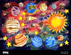 the solar system with all its planets and stars in it - stock image for children's room