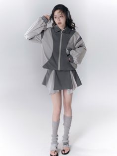 Fitted Long Sleeve Windbreaker, Fitted Long Sleeve Windbreaker For Fall, Fitted Long Sleeve Spring Windbreaker, Dark Grey Skirt, Lapel Jacket, Pink Jacket, Skirt Skirt, Pink Skirt, Gray Skirt