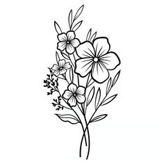 a black and white drawing of flowers