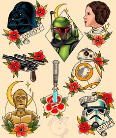 star wars tattoo designs on a white background