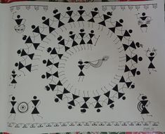 a drawing on paper with black and white designs