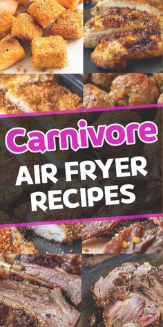 the cover of carnivore air fryer recipes is shown in pink and white