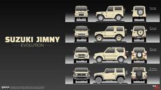 several different types of suvs are shown in this graphic art printable version for the suzuki jimmy evolution