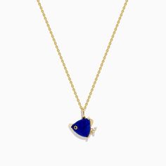 Seaside 14K Yellow Gold Lapis and Diamond Fish Pendant Elegant 14k Gold Fish-shaped Jewelry, Elegant Fish-shaped Formal Jewelry, Elegant Yellow Gold Fish Shaped Necklace, Fish Pendant, Effy Jewelry, Gold Yellow, Black Diamond, Round Diamonds, Yellow Gold