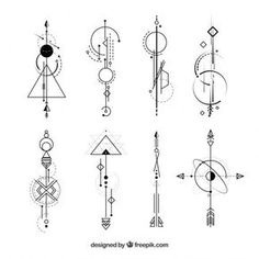 the different types of arrows and circles are shown in black and white on a sheet of paper