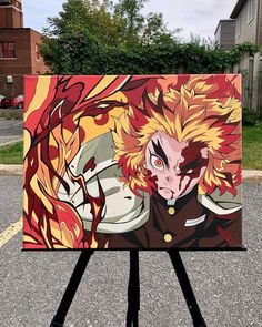 Demon slayer Canva Anime Rengoku, Drawing Painting Ideas, Anime Canvas Painting, Canvas Drawing, Anime Canvas Art, Girly Wall Art, Canvas Painting Designs