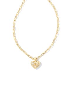 White Crystal 14K Gold Over Brass Lobster Clasp 16" Chain Short Pendant Necklace, Gold Heart Studs, Preppy Jewelry, Pendant Necklace Gold, Heart Pendant Gold, Heart Chain, Gold Heart Necklace, Broken Chain, White Crystal