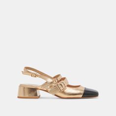 PATZY HEELS GOLD MULTI LEATHER Block Heel Slingback, Heels Gold, Statement Shoe, Leather Socks, Handbag Leather, Low Block Heels, Modern Wardrobe, Oversized Blazer, Wardrobe Staples