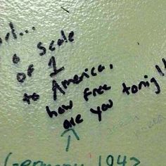 graffiti written on the side of a bathroom wall