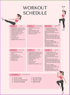 the workout schedule for women is shown in pink and black, with an image of a woman