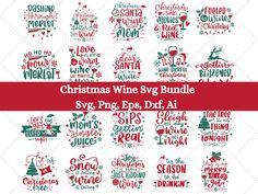 christmas wine svg bundle with red and green lettering