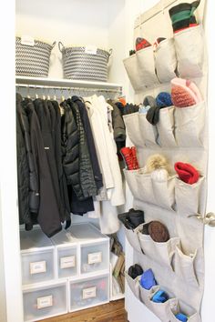 the closet is filled with lots of clothes and other items to keep your belongings organized