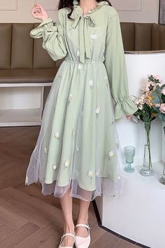 Aesthetic Dress For Birthday, Korean Dress Elegant, Korean Long Dress, Long Dress Korean Style, Long Dress Korean, Modest Dresses Fashion, Modest Dresses Casual, Cute Dress Outfits, Trendy Dress Outfits