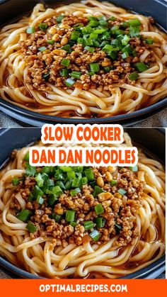 two pictures showing how to make slow cooker dan dan noodles