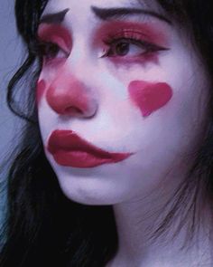 Sad red clown aesthetic Lovecore Clown Makeup, Clown Makeup Scary Easy, Red Clown Makeup Halloween, Clown Costume Simple, Cute Simple Clown Makeup, Red Clown Aesthetic, Halloween Clown Makeup Aesthetic, Clown Girl Aesthetic, Zombie Makeup Looks