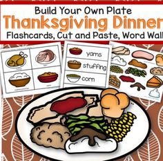 a thanksgiving dinner with words and pictures on it