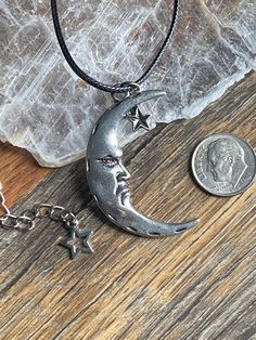 Silver Pewter Man in the Moon Necklace, 18" black cord woth clasp Man In The Moon, In The Moon, Moon Necklace, Pendant Necklaces, The Moon, Favorite Jewelry, Jewelry Necklace Pendant, Beauty Book, Jewelry Necklaces