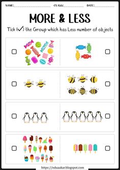 a printable worksheet for kids to learn more and less