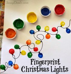 the fingerprint christmas lights are made with crayons and watercolors on paper