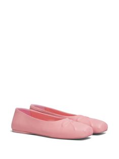 Marni Bow Leather Ballerina Shoes - Farfetch Marni Ballet Flats, Elegant Pink Flats With Rubber Sole, Pink Leather Ballet Flats For Formal Occasions, Formal Pink Leather Ballet Flats, Elegant Pink Flats With Removable Insole, Feminine Pink Ballet Flats With Bow, Elegant Pink Ballet Flats With Bow, Pink Leather Ballet Flats With Leather Sole, Pink Ballet Flats With Bow